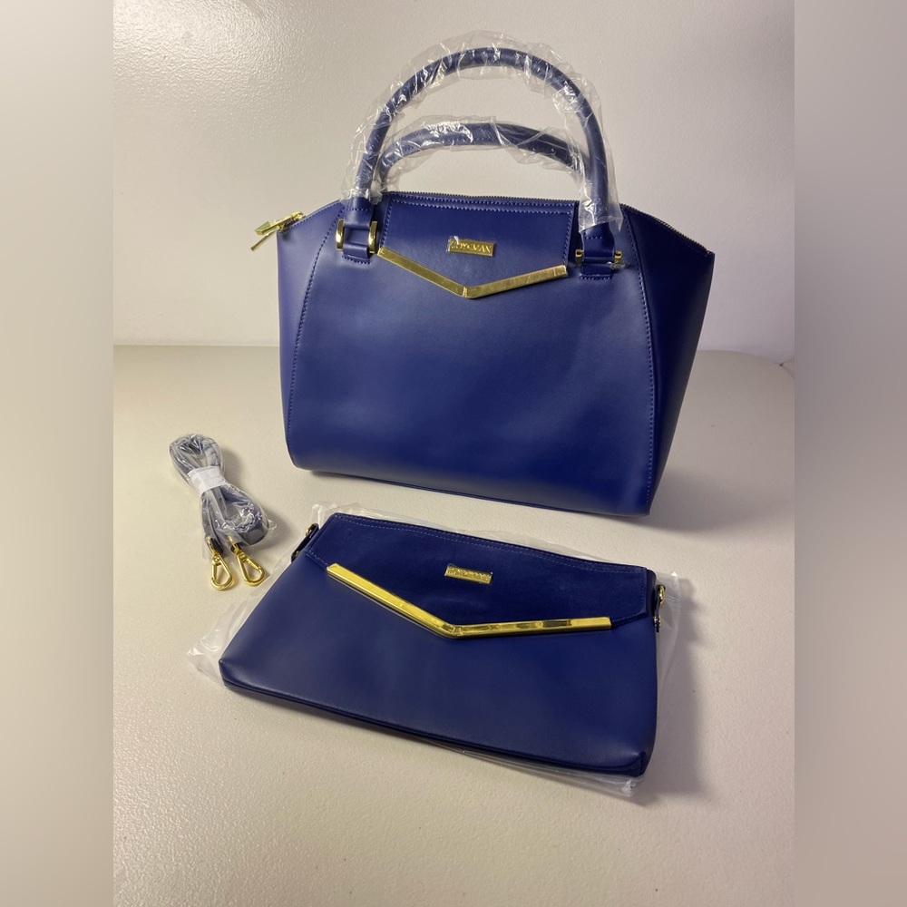 Joy & Iman Shoulder Bag and Clutch Set in Blue